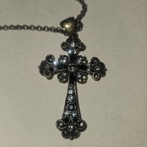Lia Sophia black and brass rhinestone Cross necklace